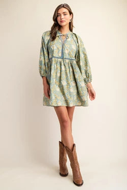 Print Lace Trim Dress