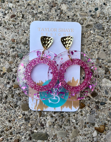 Pink & Clear Glitter Hoop Studs