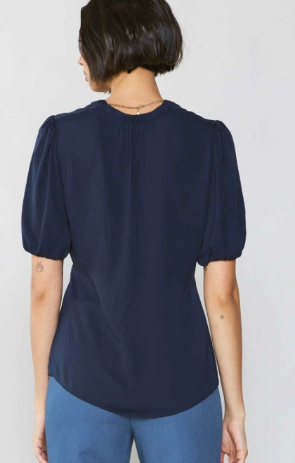 Navy Split Neck Top