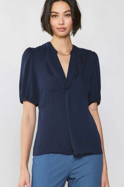 Navy Split Neck Top