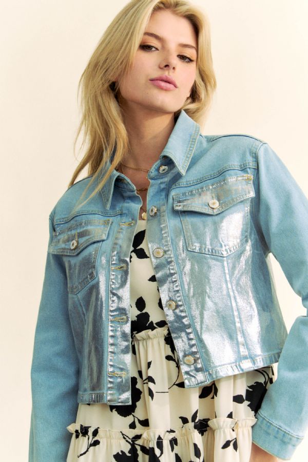 Metallic Denim Crop Jacket