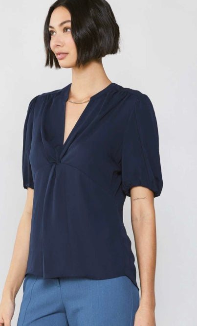 Navy Split Neck Top