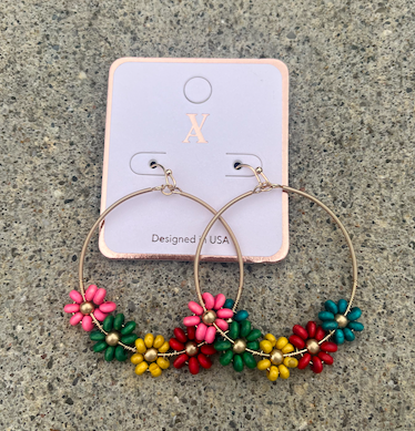 Multi Flowered Fishhook Earrings